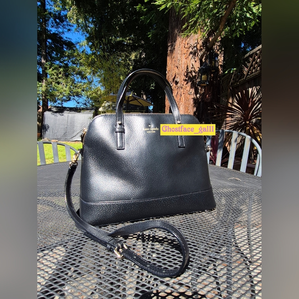 Kate Apade Black Pebbled Leather Dome Satchel with Detachable Strap